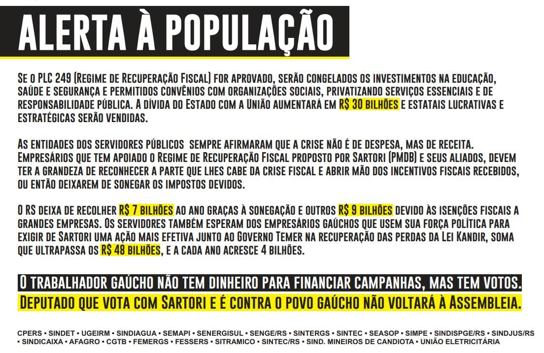 ALERTA À POPULAÇÃO